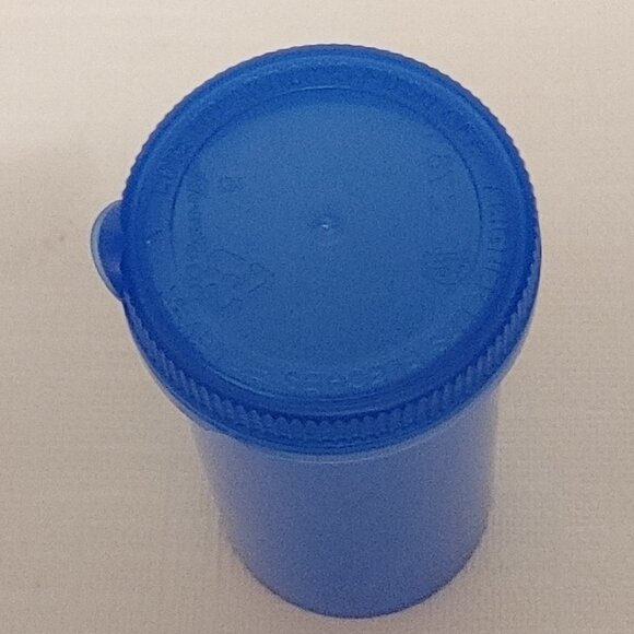 RETRO Pill Prescription Bottle Empty Plastic Cobalt With Snap Top Lid - Picture 6 of 6